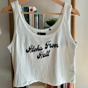 THRILLS “Aloha From Hell” Graphic Crop Cotton Linen Tank